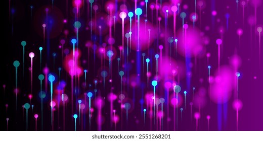 Purple Pink Blue Abstract Wallpaper. Big Data Artificial Intelligence Internet Technology Background. Neon Light Pins Particles. Network Scientific Banner. Fiber Optics Social Science Light Pins.