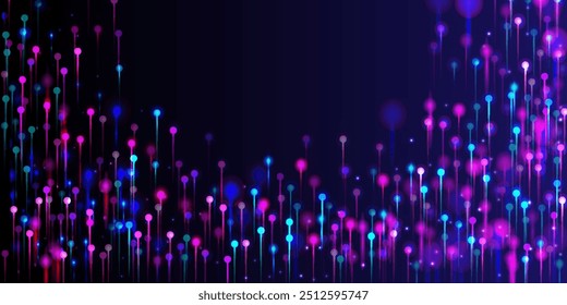 Purple Pink Blue Modern Wallpaper. Network Technology Banner. Bright Light Rays Elements. Artificial Intelligence Big Data Internet Technology Background. Social Science Fiber Optics Light Pins.