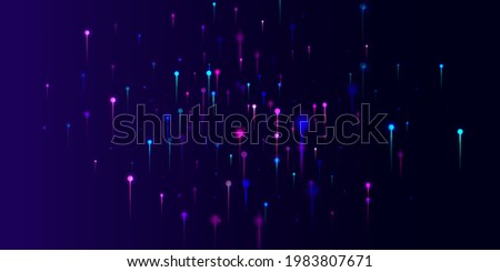 Purple Pink Blue Modern Wallpaper. Artificial Intelligence Big Data Ethernet Futuristic Background. Vivid Light Nodes Particles. Network Scientific Banner. Fiber Optics Social Science Light Pins.