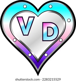 Purple, pink, blue and white metallic heart with letters V and D, shiny vector illustration, amazing love, passion and happiness vector, illustration for valentine couple. God is good!