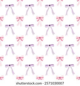 Purple and pink bows, Valentine's Day, Scandinavian style, perfect for fabric, wrapping paper, textile, baby bedding, wallpaper, pajamas.