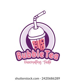 Purple and pink  Bubble Tea Logo Design - Fascinating Taste