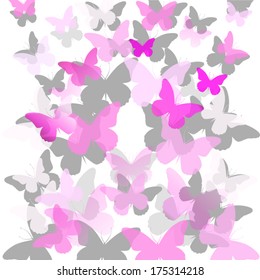 Purple and pink butterfly flying background. Vector