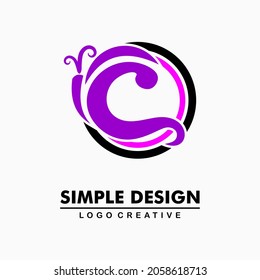 purple pink butterfly icon flying in a circle, logo letter c. Abstract business logo icon design template