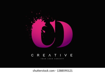 Purple Pink CD C D Letter Logo Design with Black Ink Watercolor Splash Spill Vector Illustration.