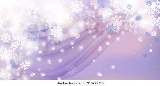 purple and pink Christmas background  with  snowflakes and color waves. For banner, flyer, poster, cover, template, greeting cards.