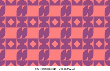 Purple and pink circle quarter leaf, diamond patter group checker board repeat seamless pattern design for