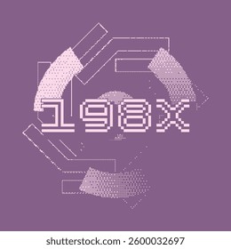 Purple and Pink Colored 1980s Era Pixel Flat Styled Illustration