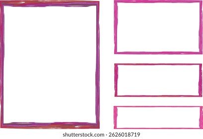 purple pink colors pencil hand drawn frames set vector