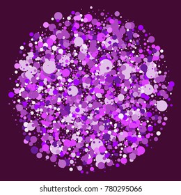 Purple and pink confetti on a background. Beautiful background. Confetti. A frame of confetti. A scattering of confetti. Placer from the circles. 