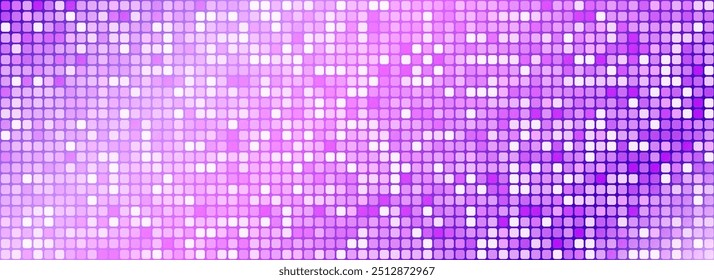 Purple pink disco party pattern background. Iridescent sequin mosaic texture. Abstract shining halftone wallpaper. Pop up comic sparkling glitter backdrop. Retro vector design template