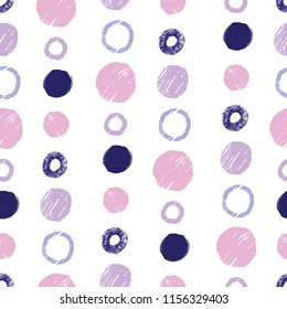 Purple pink dots painted repeat pattern design. Great for folk modern wallpaper, backgrounds, invitations, packaging design projects. Surface pattern design.