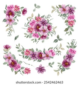 purple pink floral watercolor bouquet collection