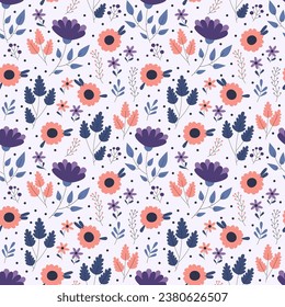 Purple and pink flowers. Seamless pattern