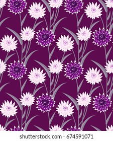 Purple and pink flowers seamless pattern background.