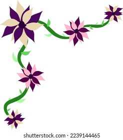 Purple Pink Frame Flowers with Leaves