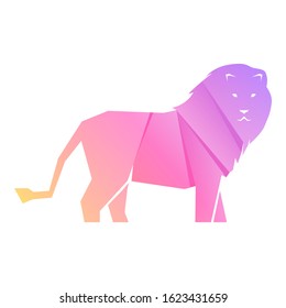 Purple and pink gradient lion isolated on white background, vector illustration