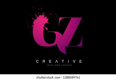 Purple Pink GZ G Y Letter Logo Design with Ink Watercolor Splash Spill Vector Illustration.