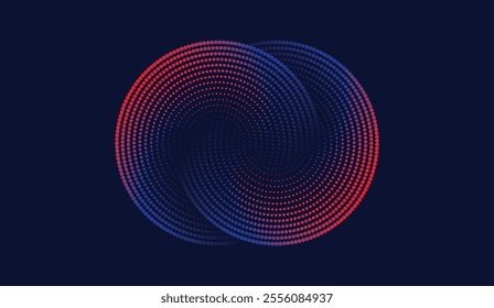 Purple and pink halftone badge vector. Vector line circle symbol isolated on gray background