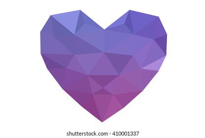 Purple, pink heart isolated on white background. Geometric rumpled triangular low poly origami style gradient graphic illustration. Vector polygonal design for your business.