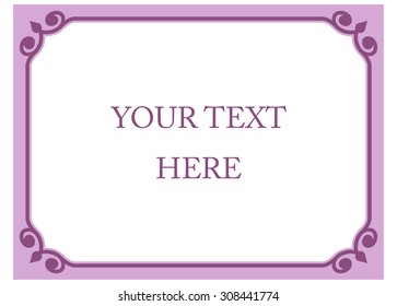 Purple pink horizontal border frame deco. Vector art simple line corner signboard