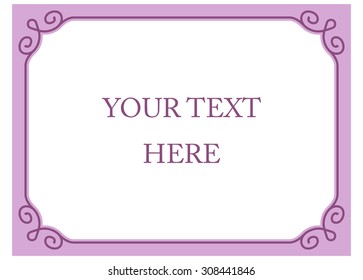 Purple pink horizontal border frame deco. Vector art simple line corner signboard