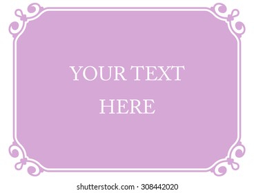 Purple pink horizontal border frame deco. Vector art simple line corner signboard