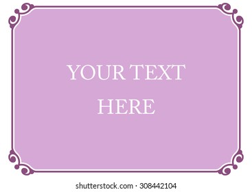 Purple pink horizontal border frame deco. Vector art simple line corner signboard