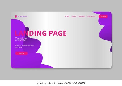 Purple and pink landing page with abstract background.