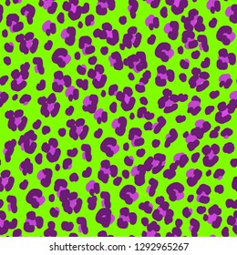 Purple and pink leopard print on a neon green background vector seamless pattern - opulence trend