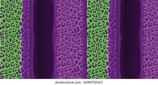 Purple and pink leopard print on a neon green background vector seamless pattern 