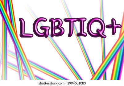 Purple and pink LGBTI text on White Background with rainbow lights, vector illustration