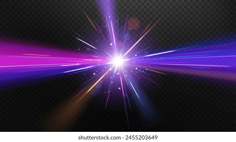 Purple and Pink Light Flare with Sparks Background, Elegant Illuminated Light, Widescreen Vector Illustration