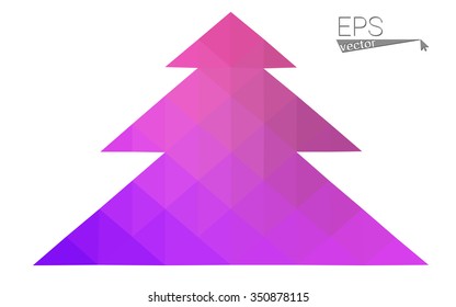 Purple, pink low polygon style christmas tree vector illustration consisting of triangles.Abstract triangular polygonal origami or crystal design of New Years celebration.Isolated on white background.
