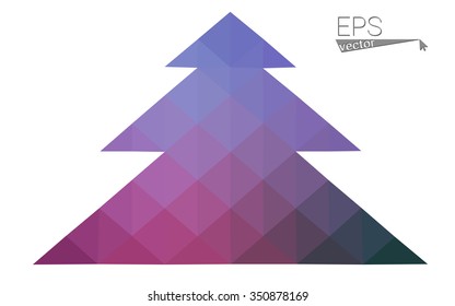 Purple, pink low polygon style christmas tree vector illustration consisting of triangles.Abstract triangular polygonal origami or crystal design of New Years celebration.Isolated on white background. Purple, pink low polygon style christmas tree vector illustration consisting of triangles.Abstract triangular polygonal origami or crystal design of New Years celebration.Isolated on white background.