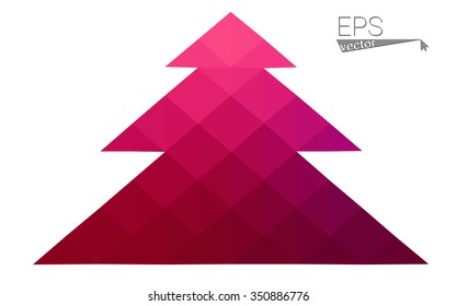 Purple, pink low polygon style christmas tree vector illustration consisting of triangles.Abstract triangular polygonal origami or crystal design of New Years celebration.Isolated on white background.