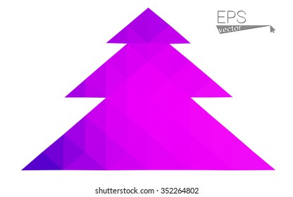 Purple, pink low polygon style christmas tree vector illustration consisting of triangles.Abstract triangular polygonal origami or crystal design of New Years celebration.Isolated on white background.