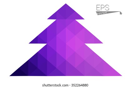 Purple, pink low polygon style christmas tree vector illustration consisting of triangles.Abstract triangular polygonal origami or crystal design of New Years celebration.Isolated on white background.