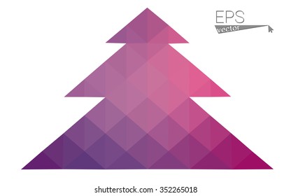 Purple, pink low polygon style christmas tree vector illustration consisting of triangles.Abstract triangular polygonal origami or crystal design of New Years celebration.Isolated on white background.
