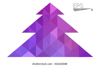 Purple, pink low polygon style christmas tree vector illustration consisting of triangles.Abstract triangular polygonal origami or crystal design of New Years celebration.Isolated on white background.