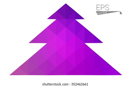 Purple, pink low polygon style christmas tree vector illustration consisting of triangles.Abstract triangular polygonal origami or crystal design of New Years celebration.Isolated on white background.
