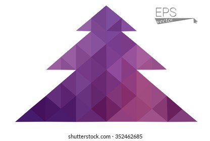 Purple, pink low polygon style christmas tree vector illustration consisting of triangles.Abstract triangular polygonal origami or crystal design of New Years celebration.Isolated on white background. Purple, pink low polygon style christmas tree vector illustration consisting of triangles.Abstract triangular polygonal origami or crystal design of New Years celebration.Isolated on white background.