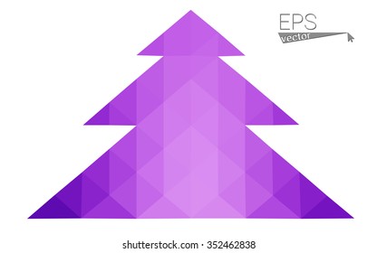 Purple, pink low polygon style christmas tree vector illustration consisting of triangles.Abstract triangular polygonal origami or crystal design of New Years celebration.Isolated on white background.