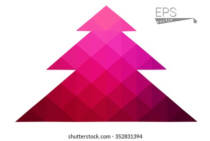 Purple, pink low polygon style christmas tree vector illustration consisting of triangles. Abstract triangular polygonal origami or crystal design of New Years celebration. Isolated on white background.