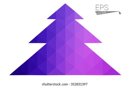 Purple, pink low polygon style christmas tree vector illustration consisting of triangles. Abstract triangular polygonal origami or crystal design of New Years celebration. Isolated on white background.