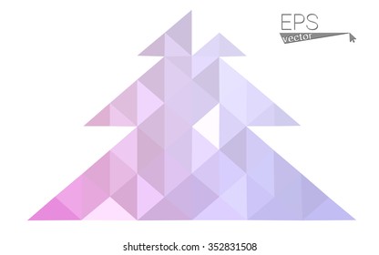 Purple, pink low polygon style christmas tree vector illustration consisting of triangles. Abstract triangular polygonal origami or crystal design of New Years celebration. Isolated on white background.
