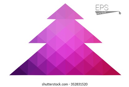 Purple, pink low polygon style christmas tree vector illustration consisting of triangles. Abstract triangular polygonal origami or crystal design of New Years celebration. Isolated on white background.