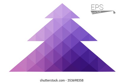 Purple, pink low polygon style christmas tree vector illustration consisting of triangles.Abstract triangular polygonal origami or crystal design of New Years celebration.Isolated on white background.