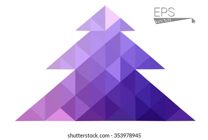 Purple, pink low polygon style christmas tree vector illustration consisting of triangles.Abstract triangular polygonal origami or crystal design of New Years celebration.Isolated on white background.