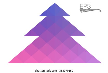 Purple, pink low polygon style christmas tree vector illustration consisting of triangles.Abstract triangular polygonal origami or crystal design of New Years celebration.Isolated on white background.